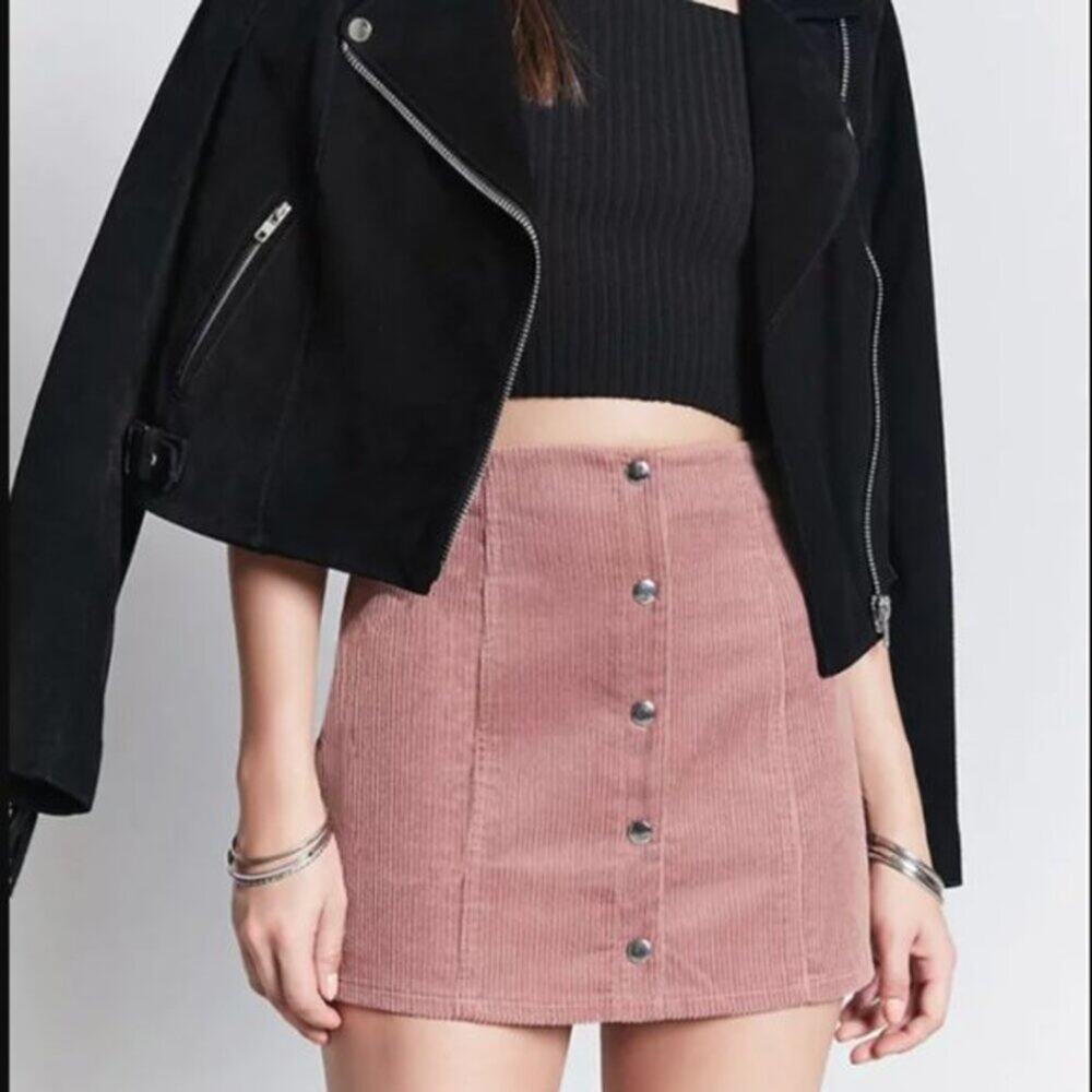 Pink Button Up Corduroy Skirt Size S